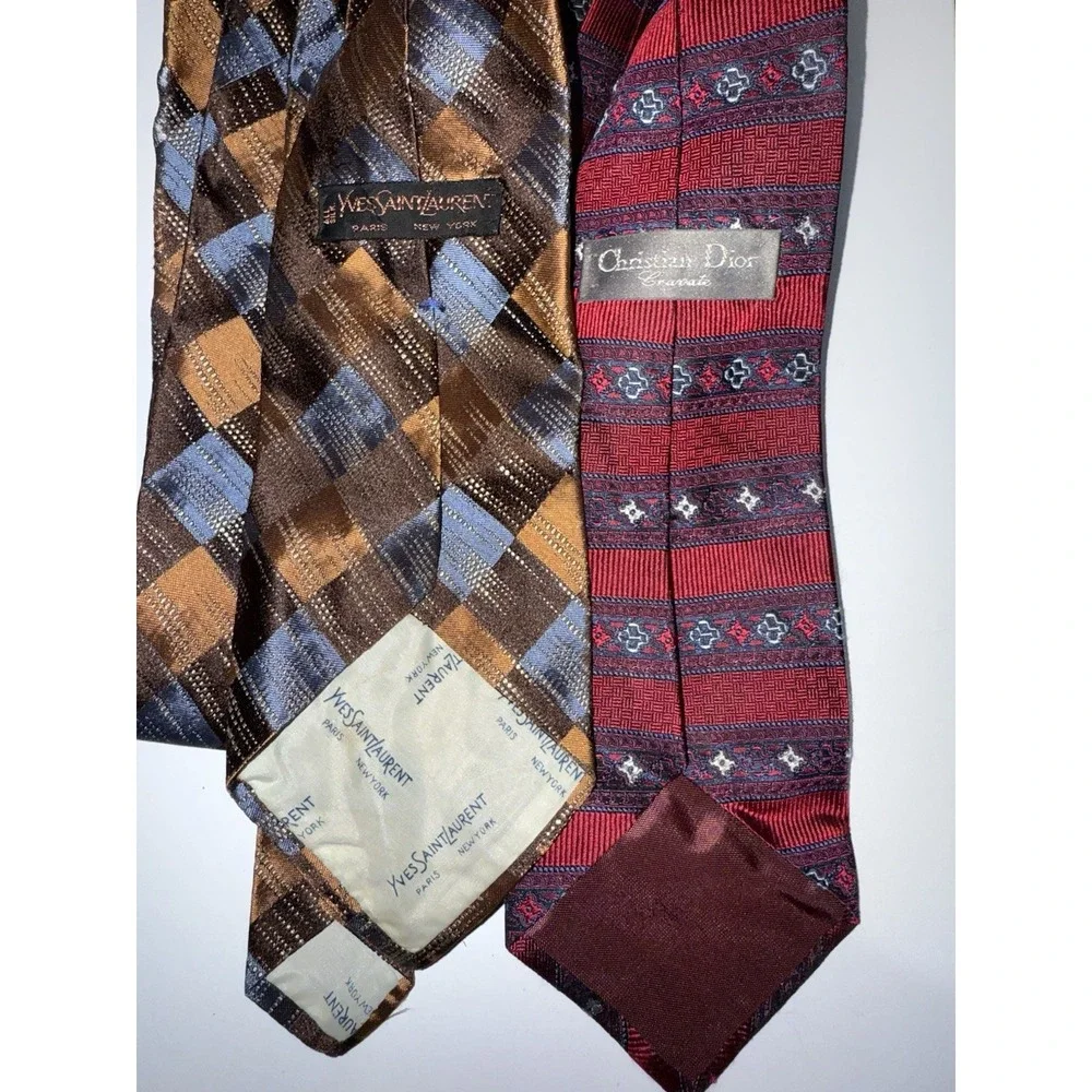 2 Yves Saint Laurent And Christian Dior Men's Neckties Silk Italian Rare!! YSL Y